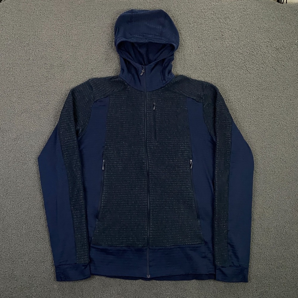 Norrona Jacket Mens XL Blue Polartec Grid Waffle Fleece Full Zip Hoodie Norway
